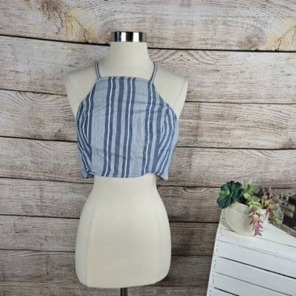 American Eagle Outfitters Women's Striped Blue White Crop Top‎ Size Medium